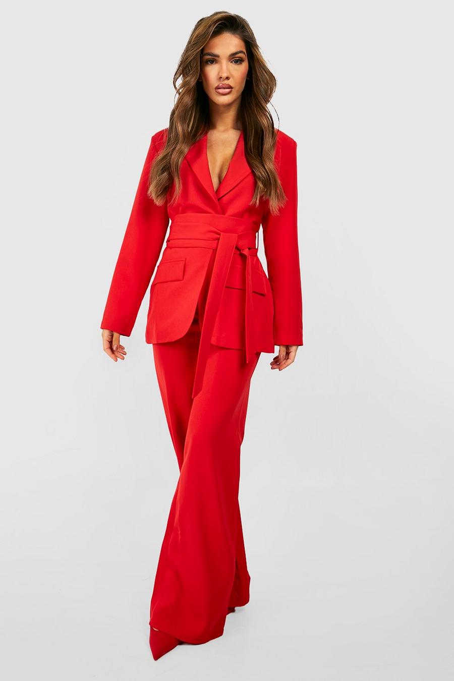 Red Straight Leg Seam Front Tailored Trousers image number 1