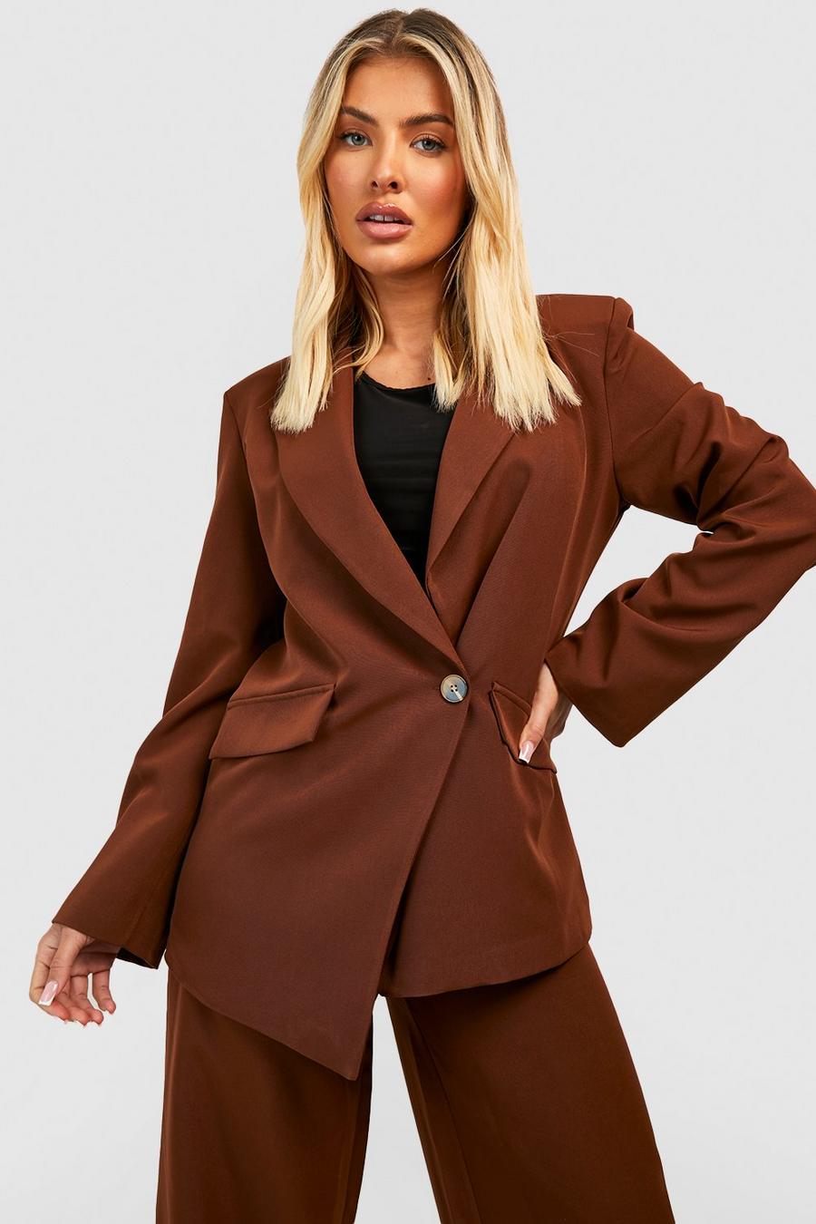 Asymmetric Relaxed Fit Tailored Blazer, Chocolate marrón image number 1