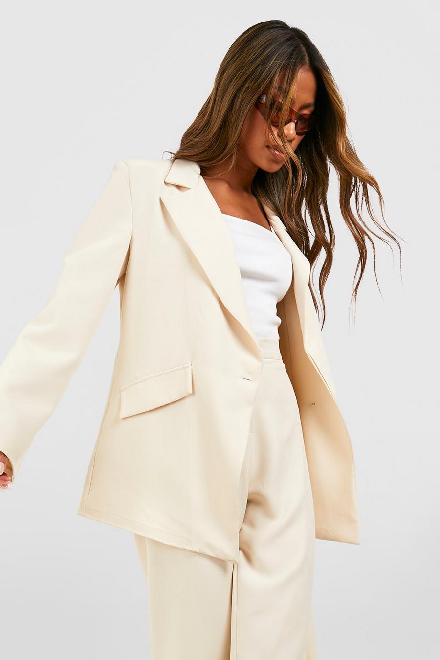 Ecru Asymmetric Relaxed Fit Tailored Blazer image number 1
