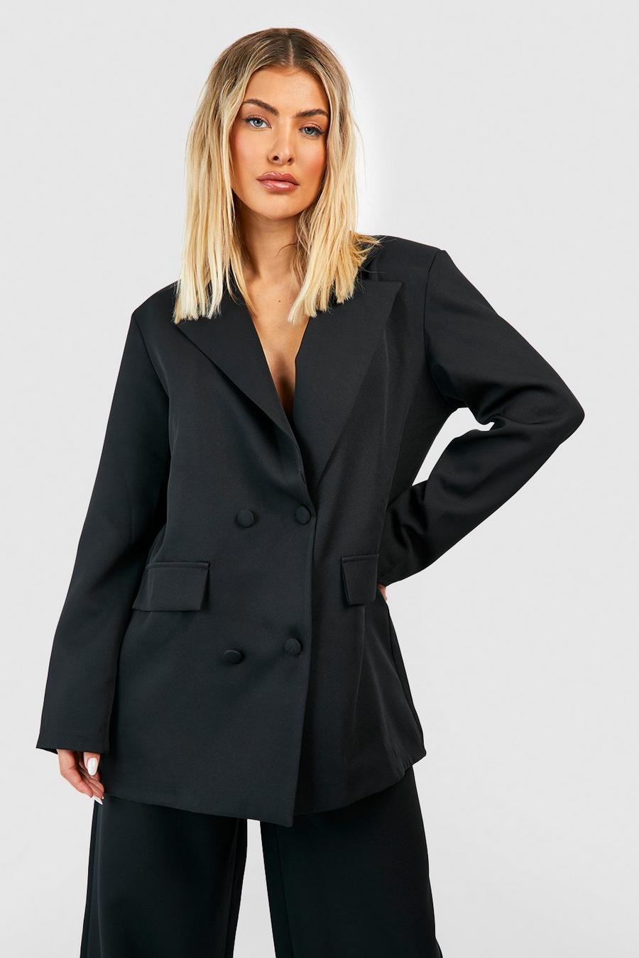 Black Double Breasted Relaxed Fit Tailored Blazer image number 1