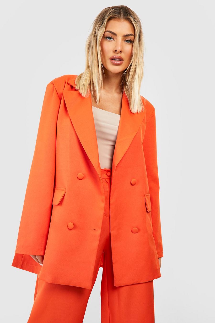 Double Breasted Relaxed Fit Tailored Blazer, Orange naranja