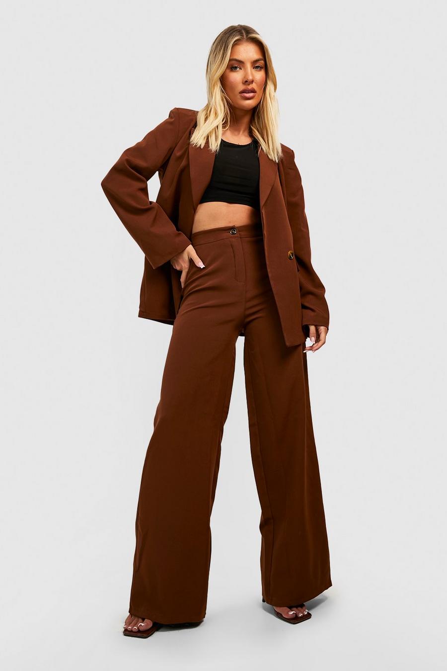 Chocolate Seam Front Wide Leg Tailored Pants image number 1