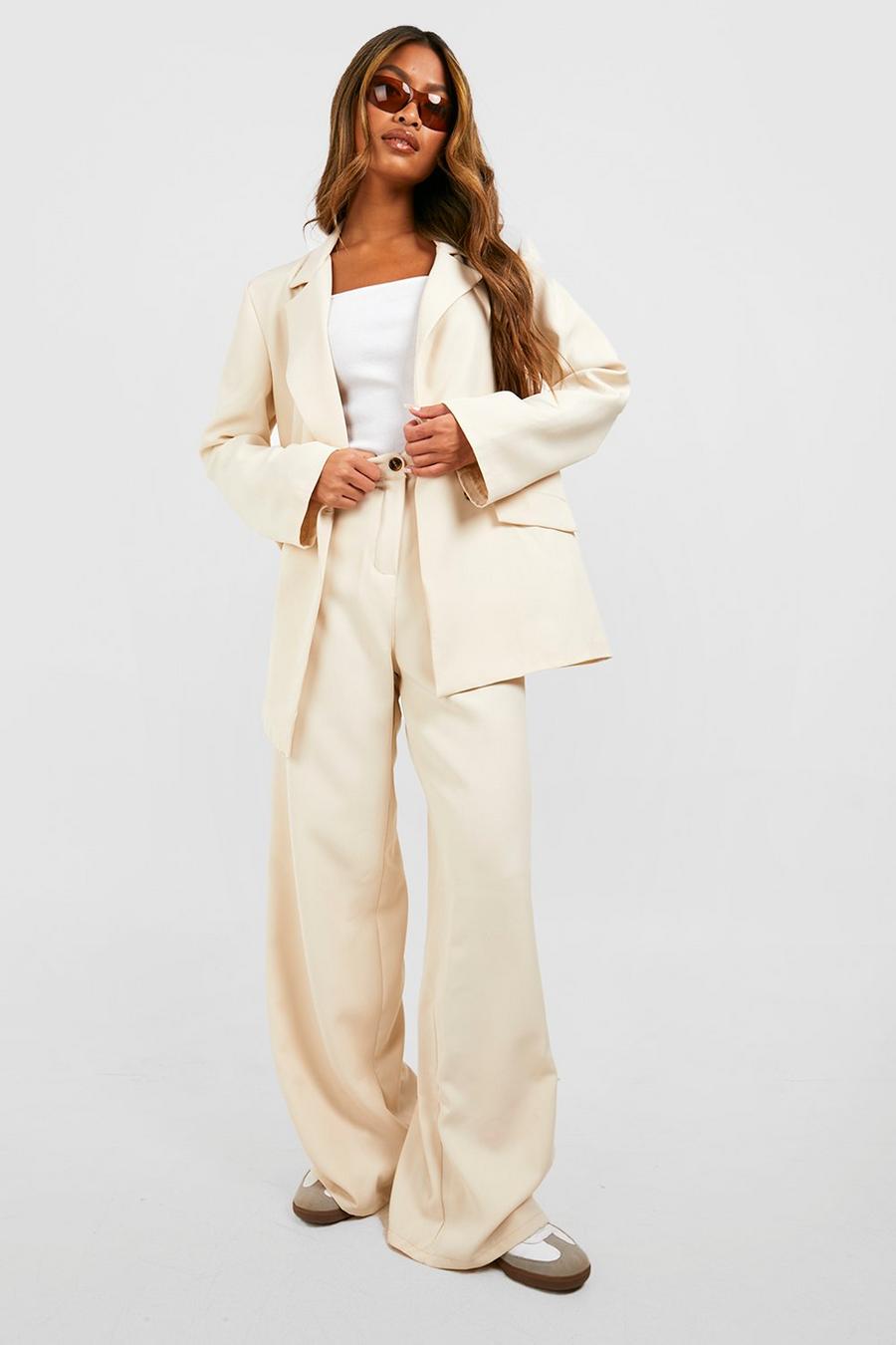Ecru Seam Front Wide Leg Tailored Pants image number 1