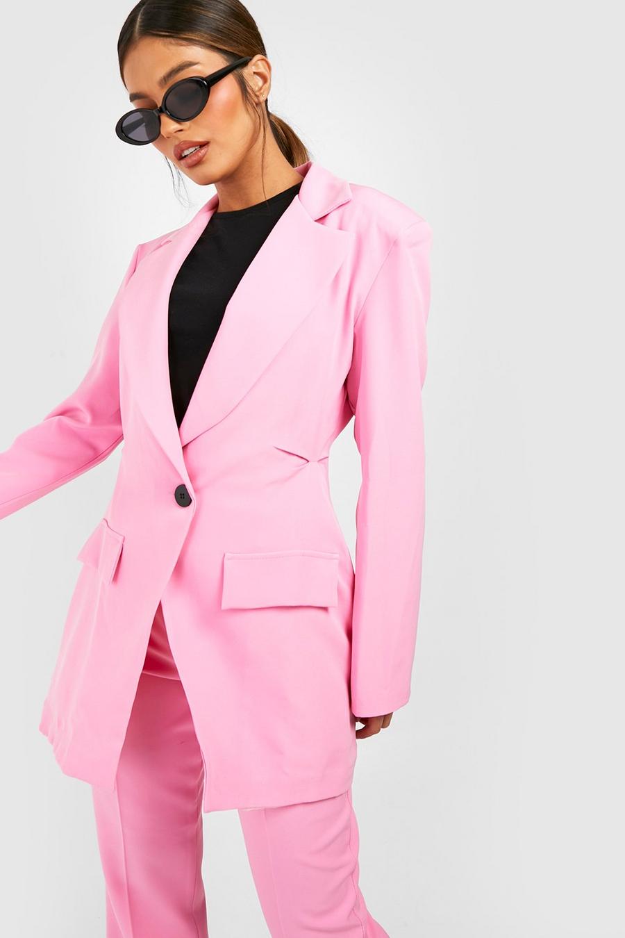 Candy pink Plunge Fitted Waist Tailored Blazer