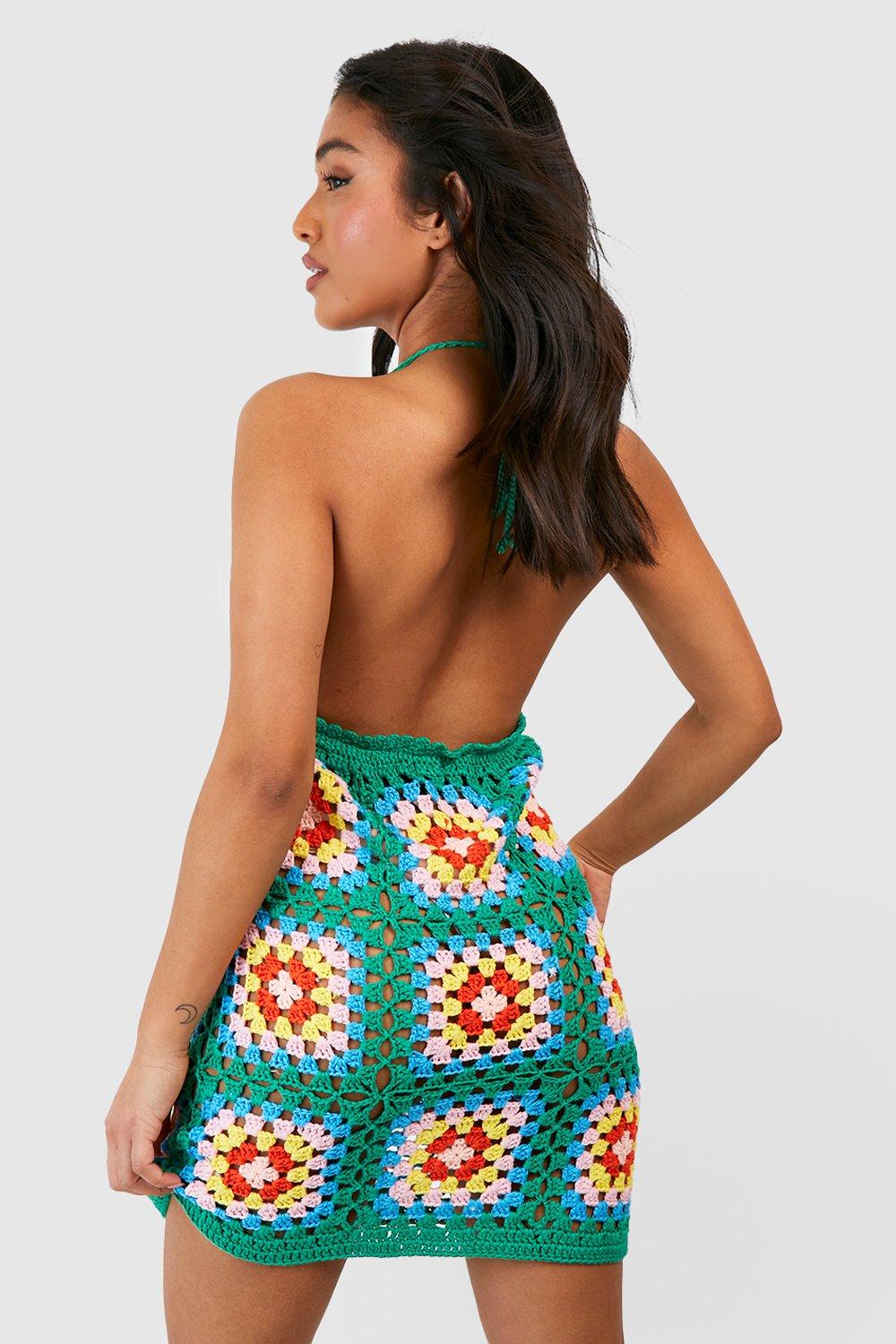 Petite Premium Patchwork Crochet Square Mini Dress