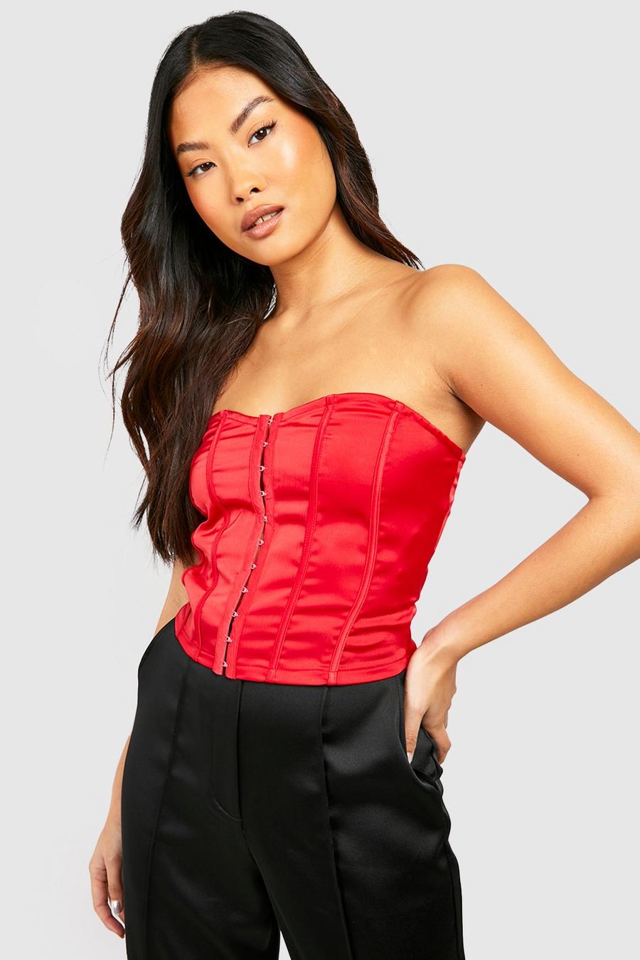 Red Petite Hook And Eye Bandeau Corset image number 1