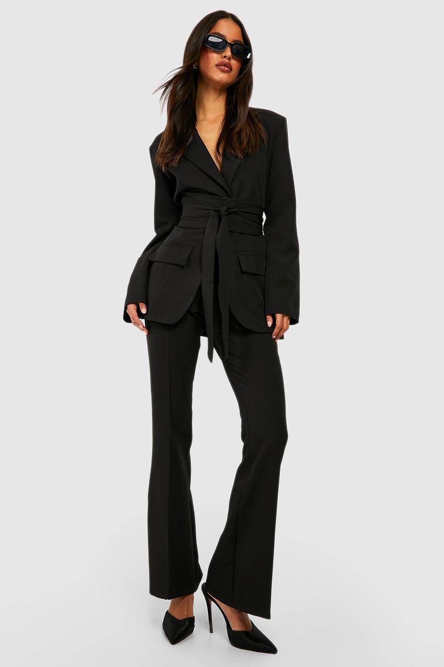 Black Fit & Flare Seam Front Tailored Trousers image number 1