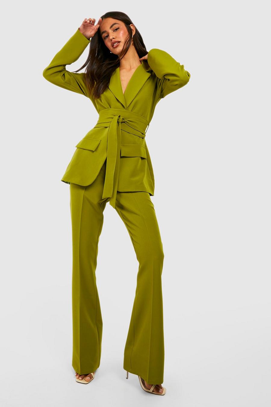 Olive Fit & Flare Seam Front Tailored Trousers image number 1