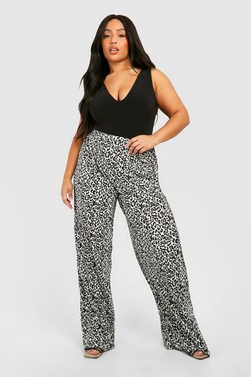 Plus Leopard Plisse Pants brown