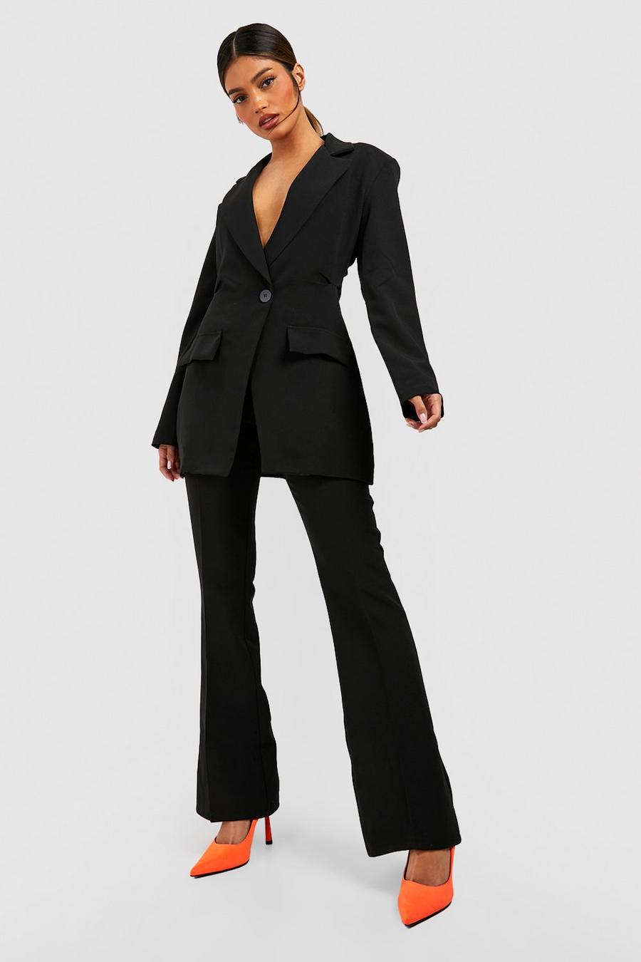 Black Fit & Flare Seam Front Tailored Pants