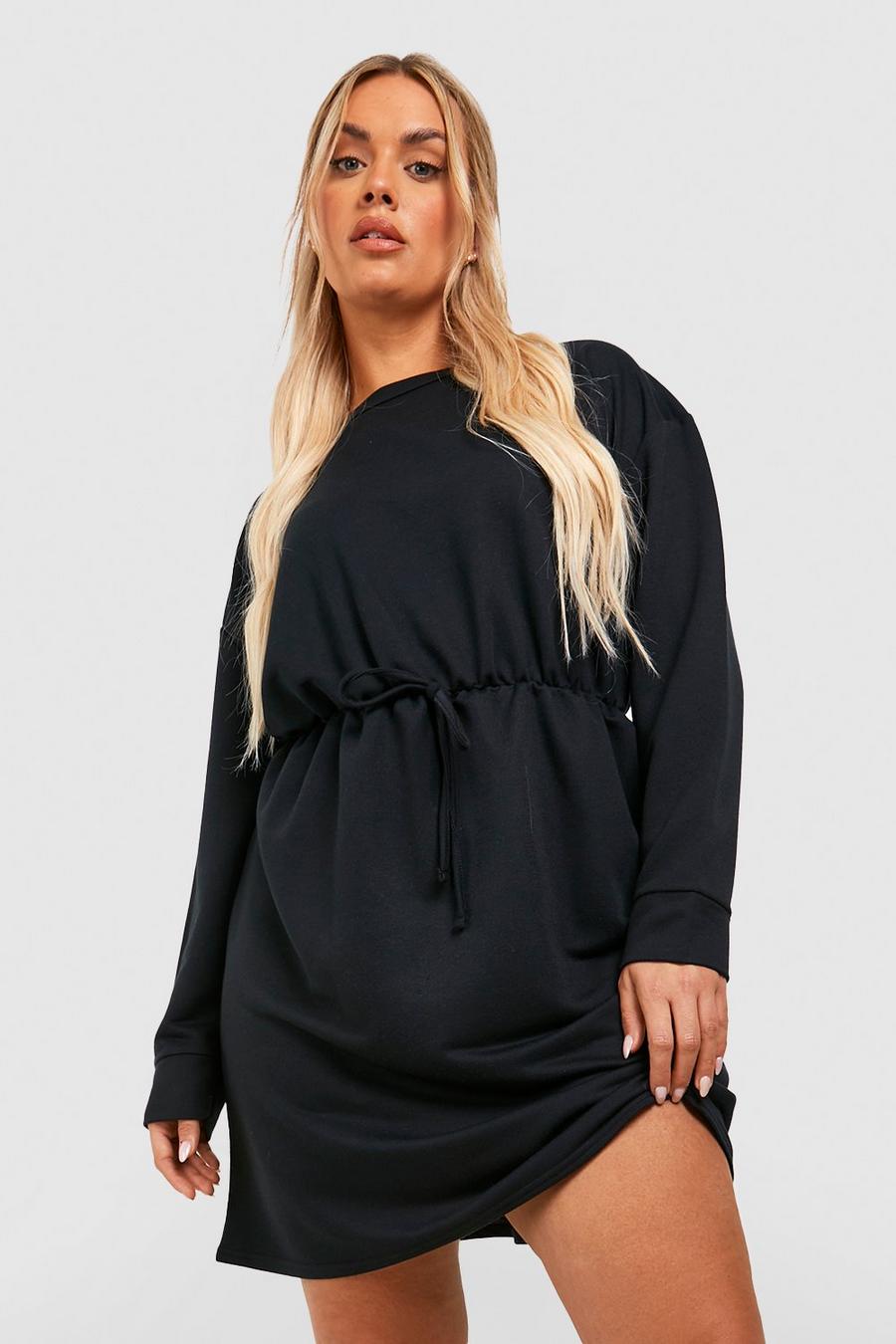 Black Plus Sweatshirtklänning med dragsko i midjan image number 1
