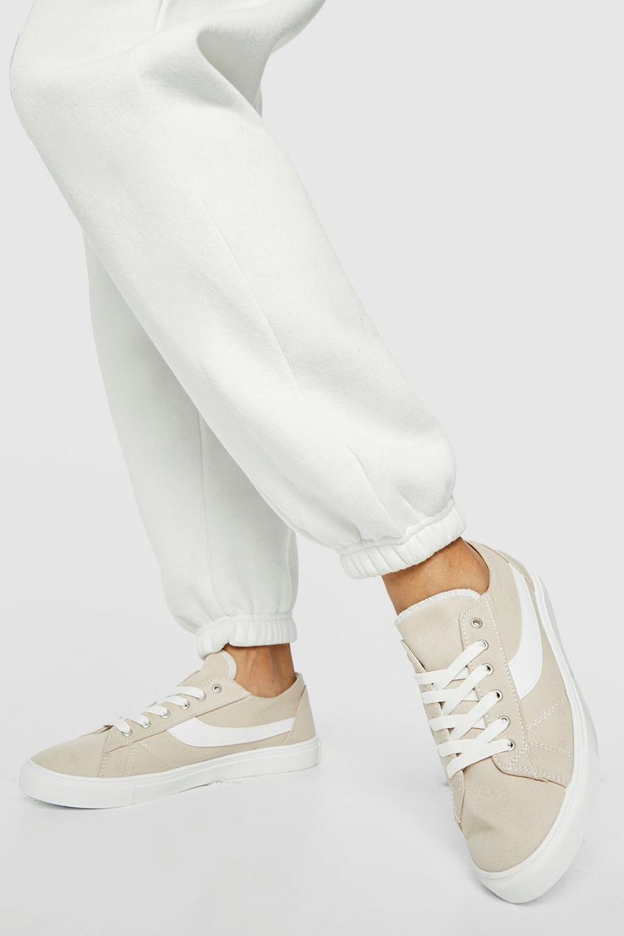 Beige Panelled Low Top Trainer