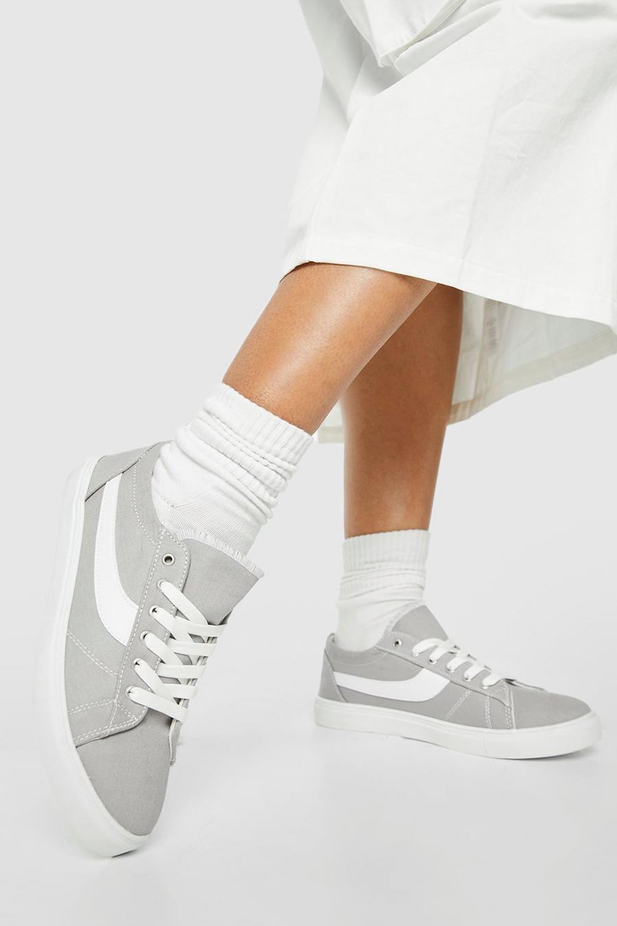 Grey Paneled Low Top Sneakers