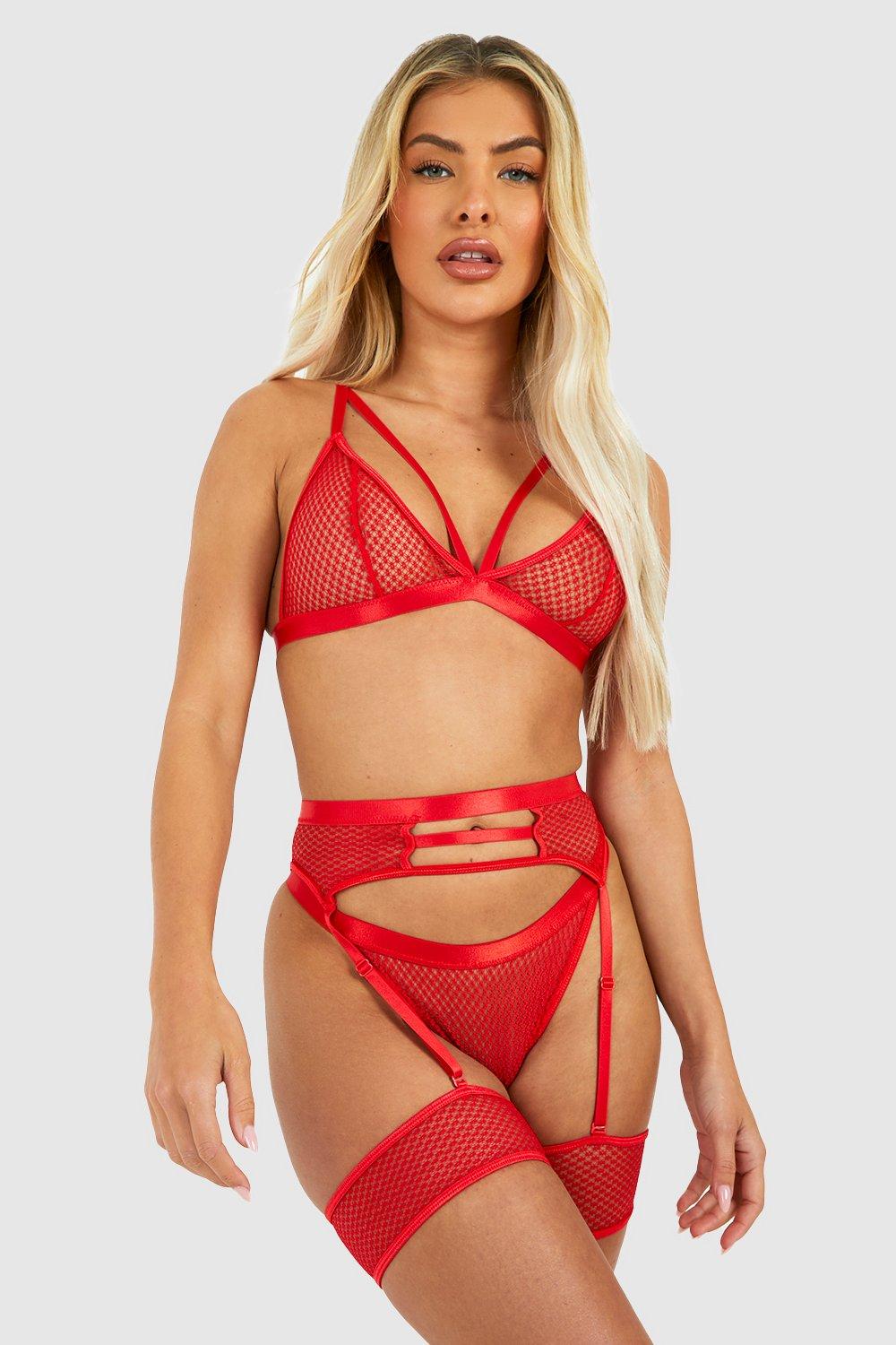 Strapping Underwire Bra Thong And Suspender Set