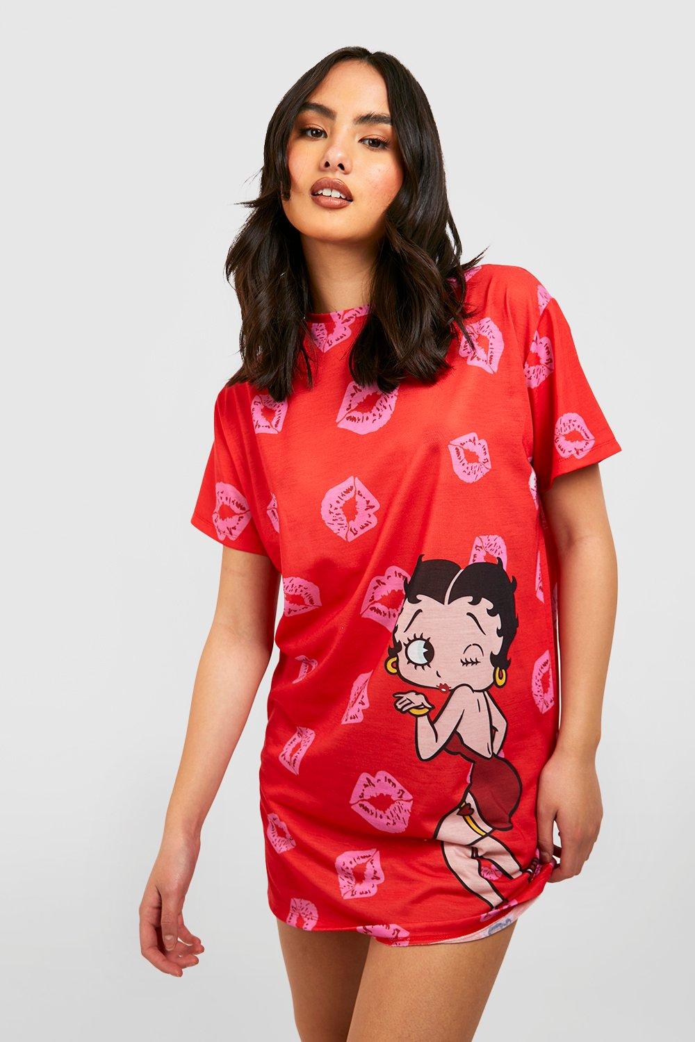 Women s Betty Boop Pyjama Sleep T shirt Boohoo UK