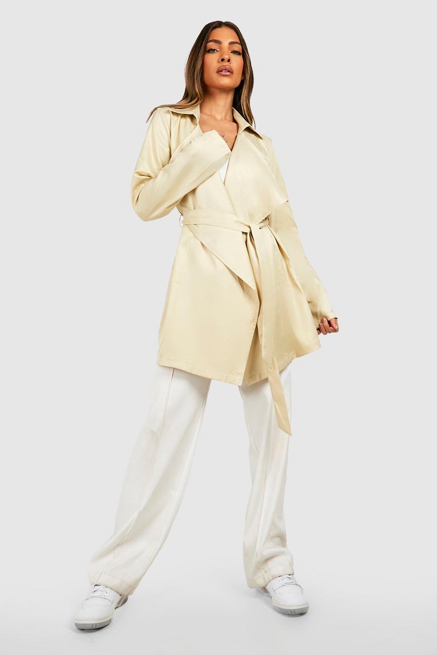 Beige Waterfall Belted Trench Coat image number 1