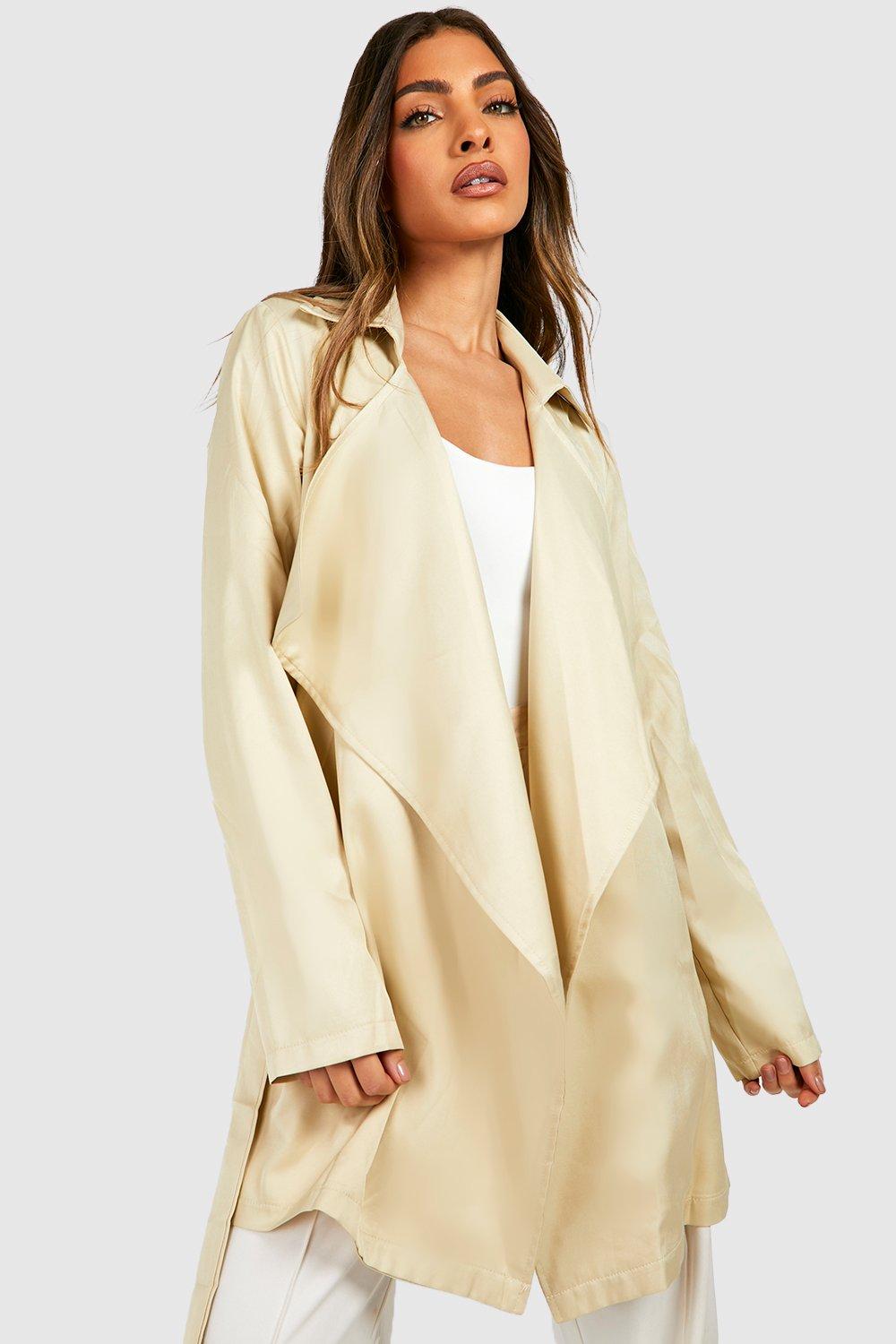 Belted waterfall outlet coat boohoo