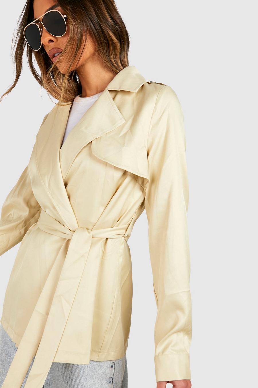 Beige Short Belted Trench Coat image number 1