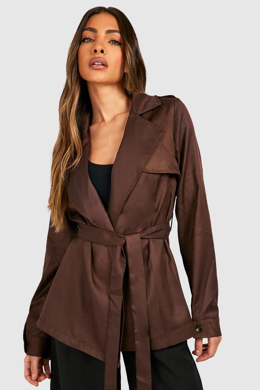 Chocolate Short Belted Trench Coat image number 1