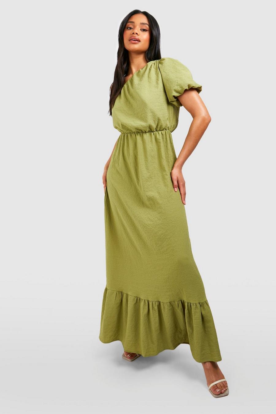 Olive One Shoulder Textured Maxi Dress image number 1