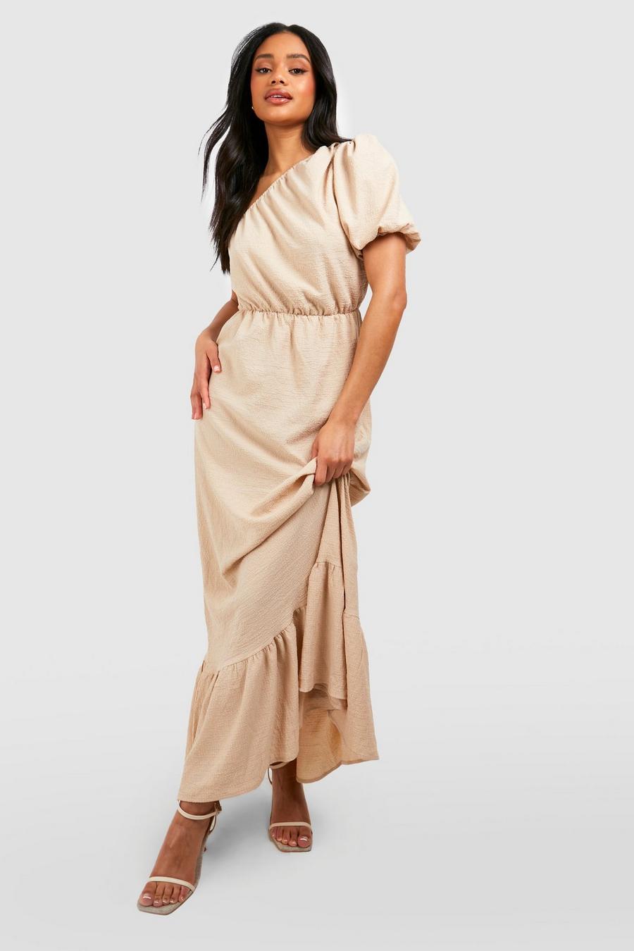 Stone One Shoulder Textured Maxi Dress image number 1