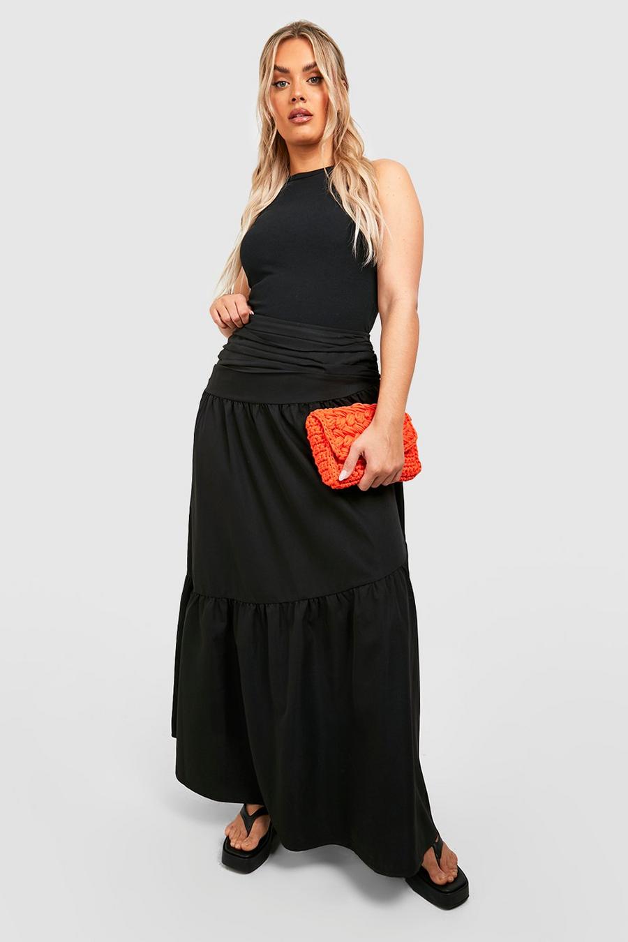 Black Plus Woven Asymmetric Maxi Boho Skirt image number 1