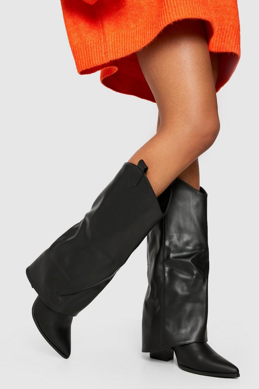 Black noir Tab Detail Fold Over Boots 