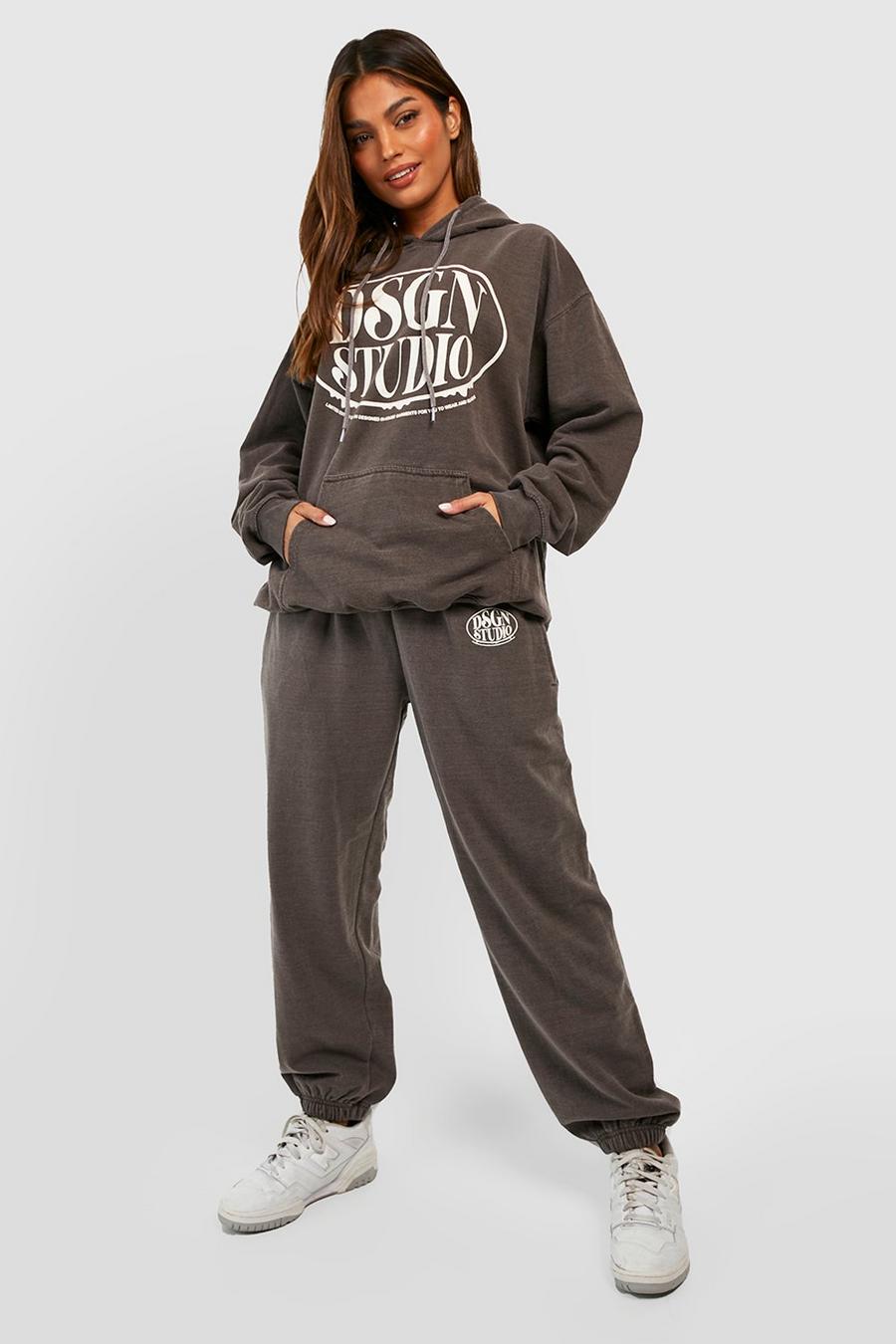 Chocolate Dsgn Studio Overdyed Collegiate Slogan Hooded Tracksuit image number 1