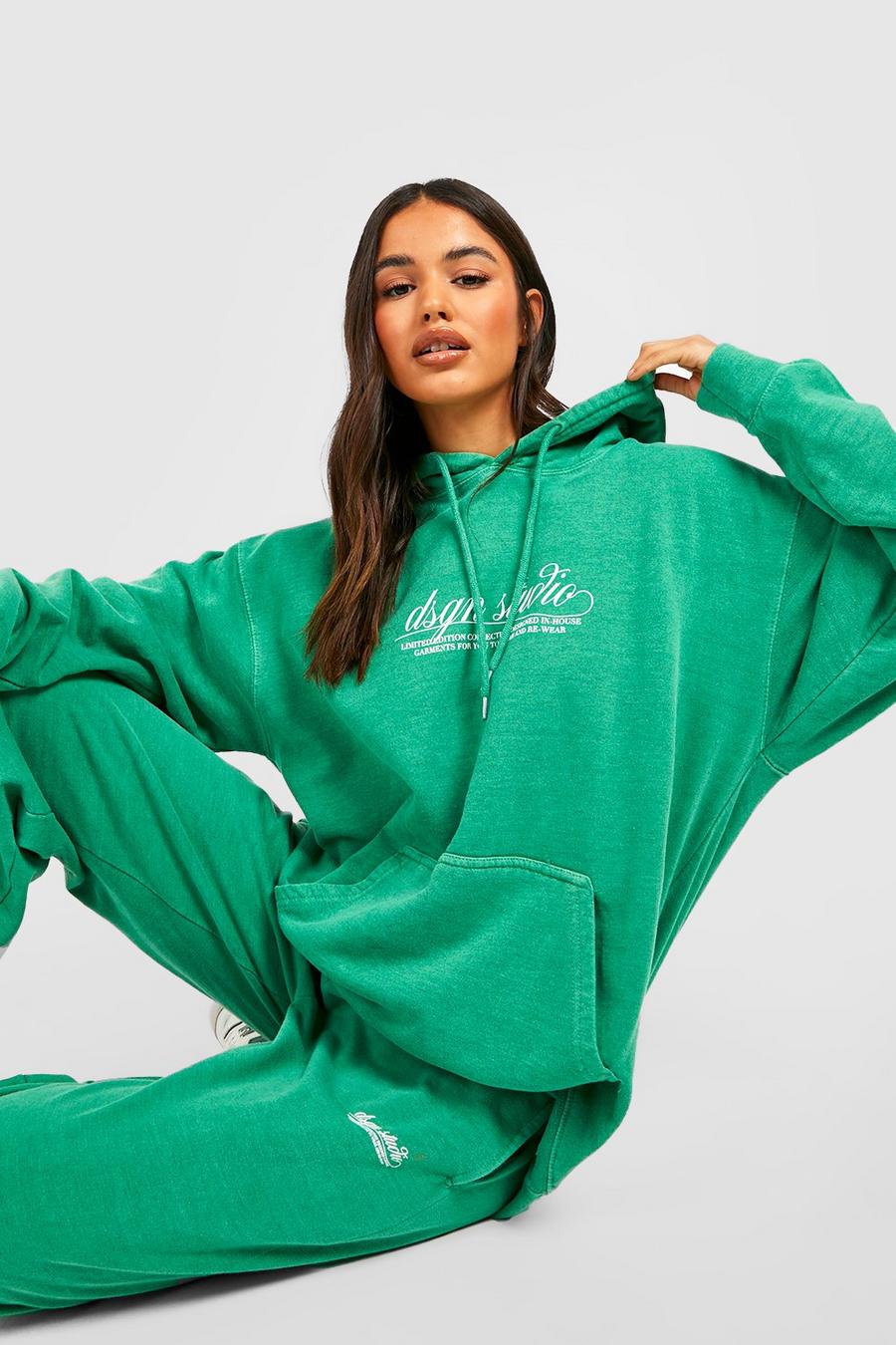Green Dsgn Studio Overdyed Slogan Hooded Tracksuit image number 1