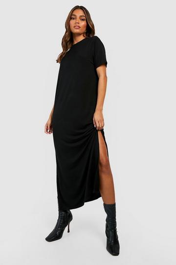 Oversized Cotton Midi T-shirt Dress black