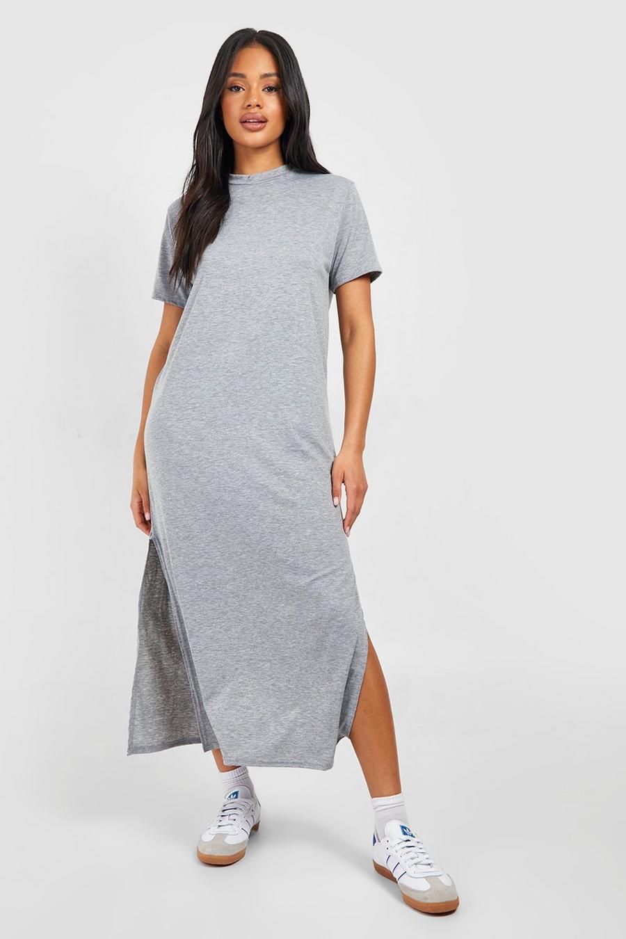 Grey marl Oversized Cotton Midi T-Shirt Dress