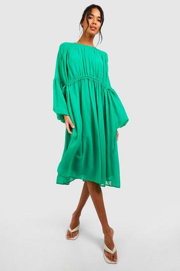 Chiffon Gathered Neck Midi Dress green