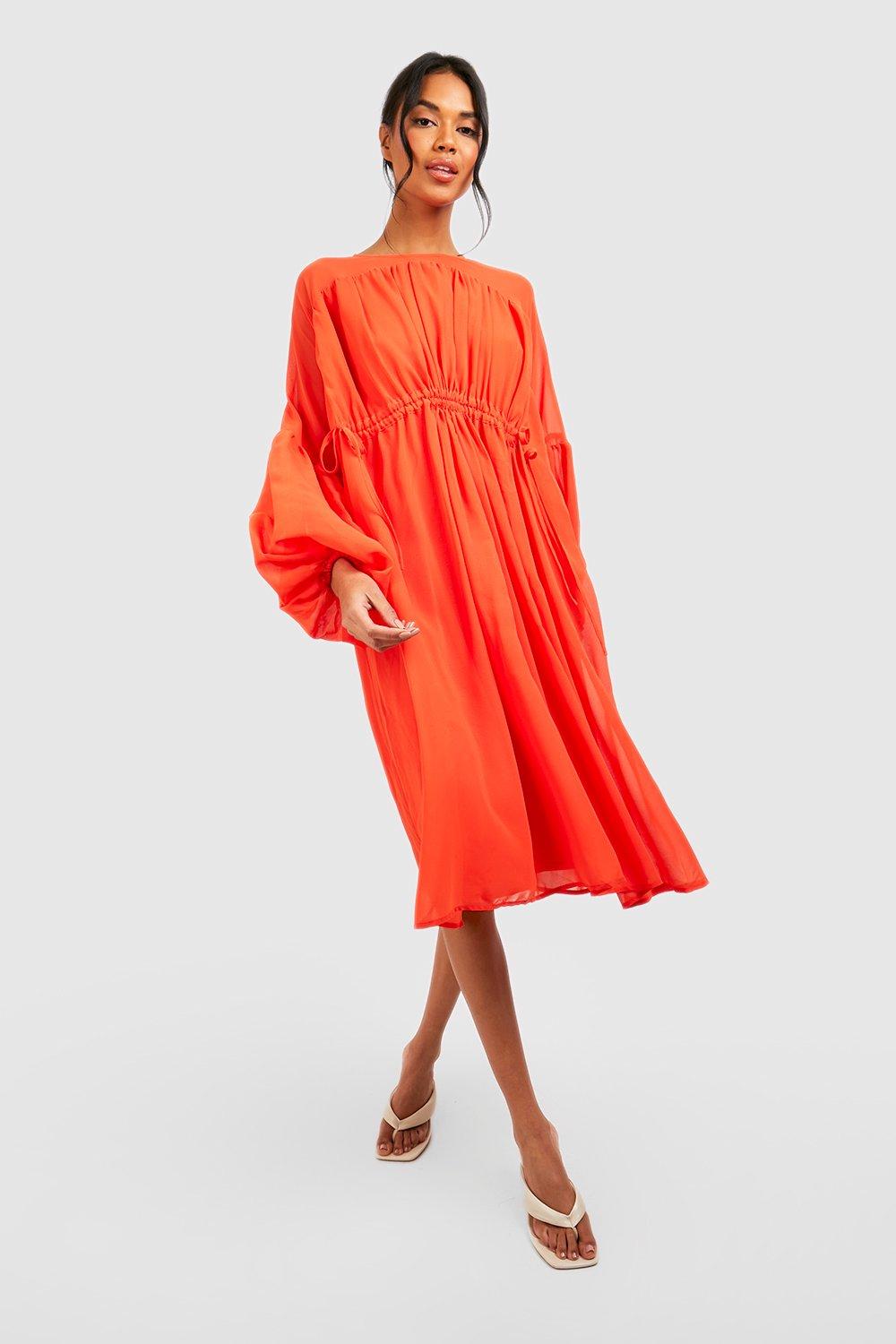 Women's Chiffon Gathered Neck Midi Dress | Boohoo UK