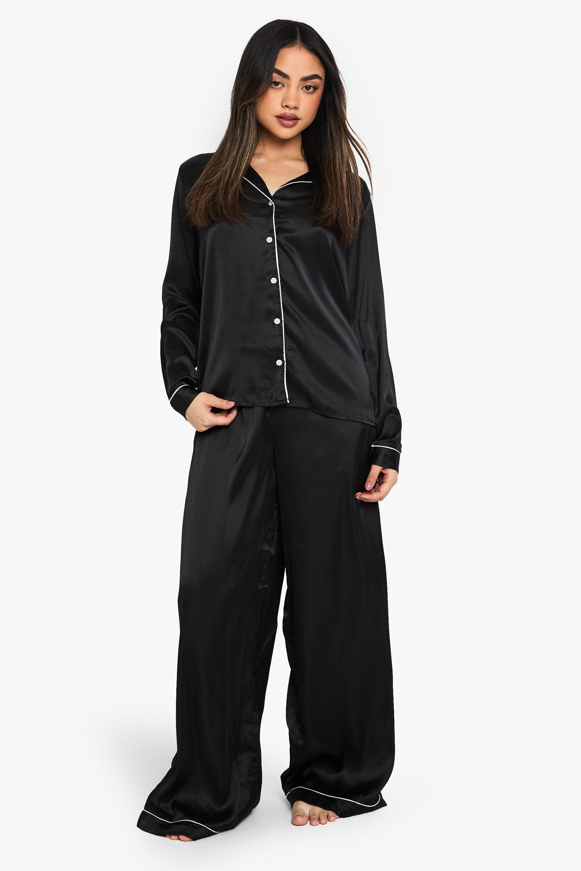 Elegant Black Satin Pajama Set for Women