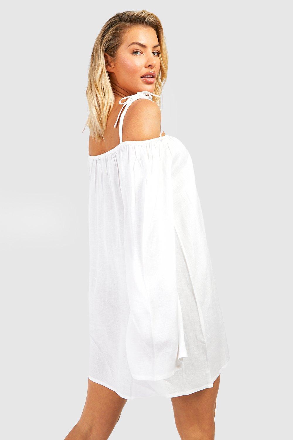 Off shoulder outlet white linen dress