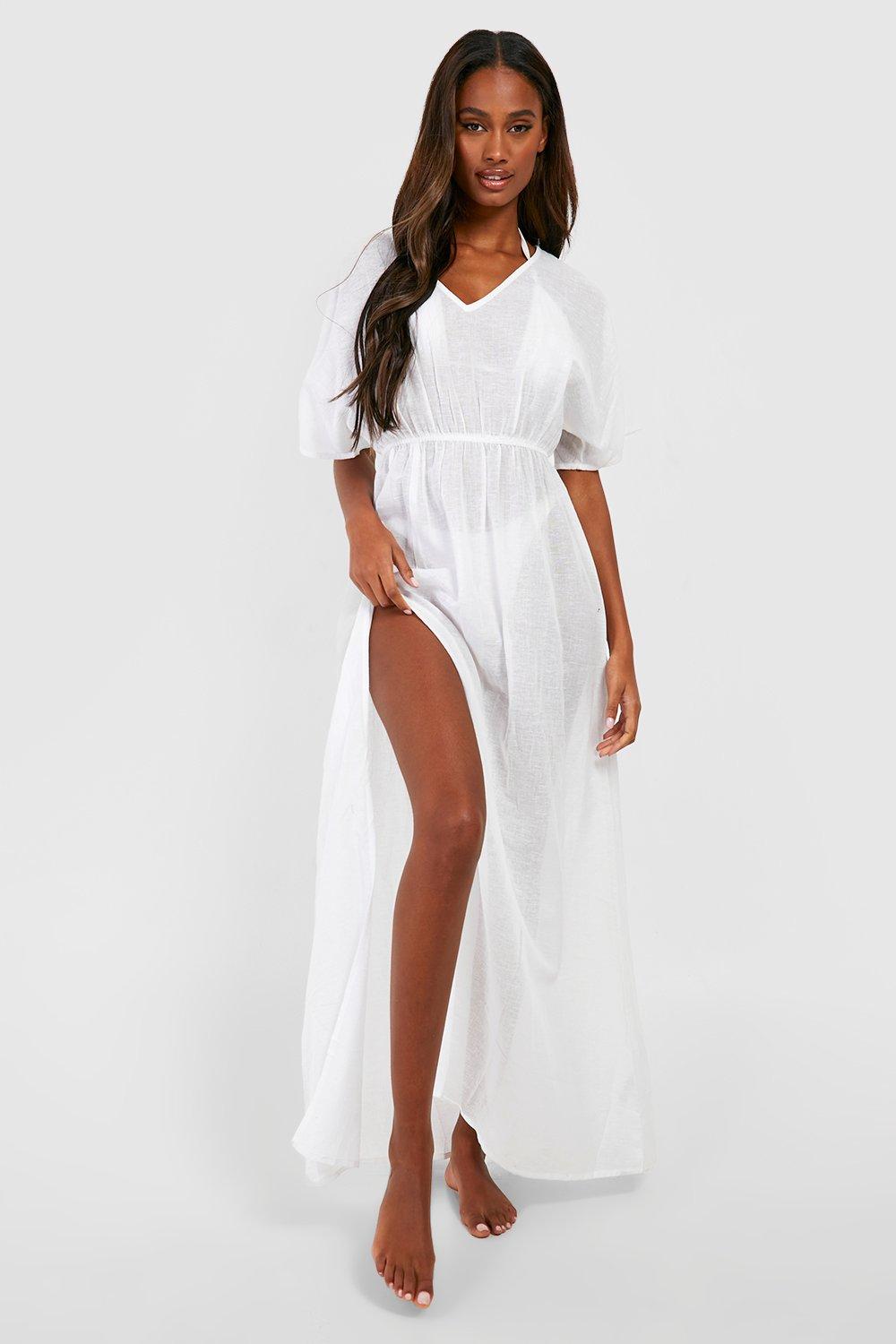 White linen kaftan dress sales