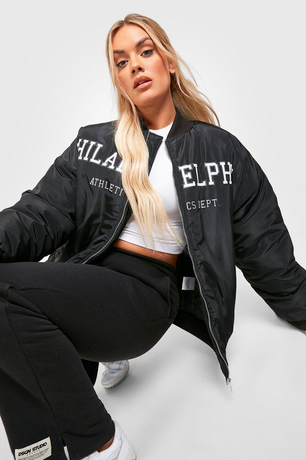 Slogan Back Cropped Satin Bomber Jacket