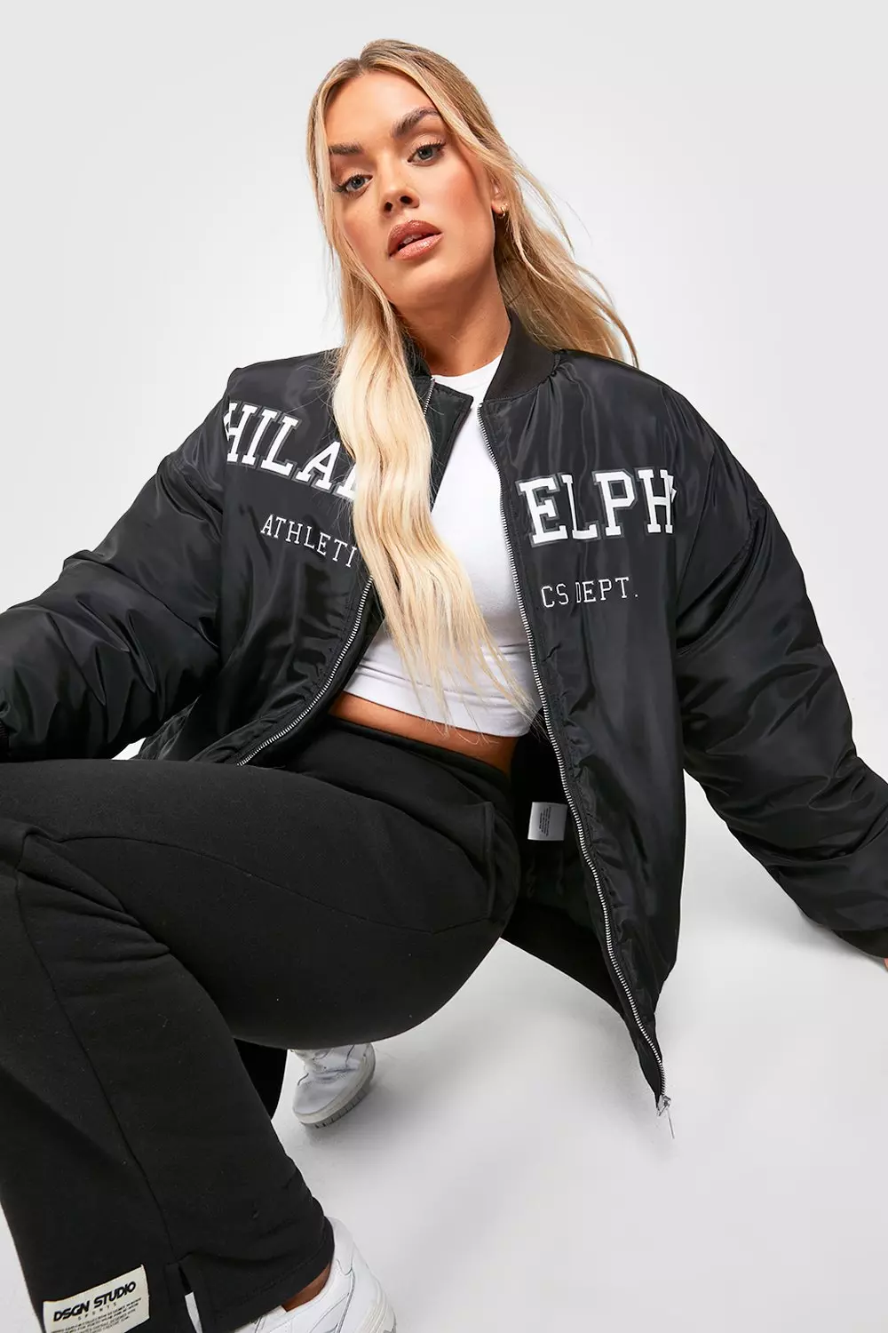 Plus Philadelphia Slogan Shell Bomber Jacket