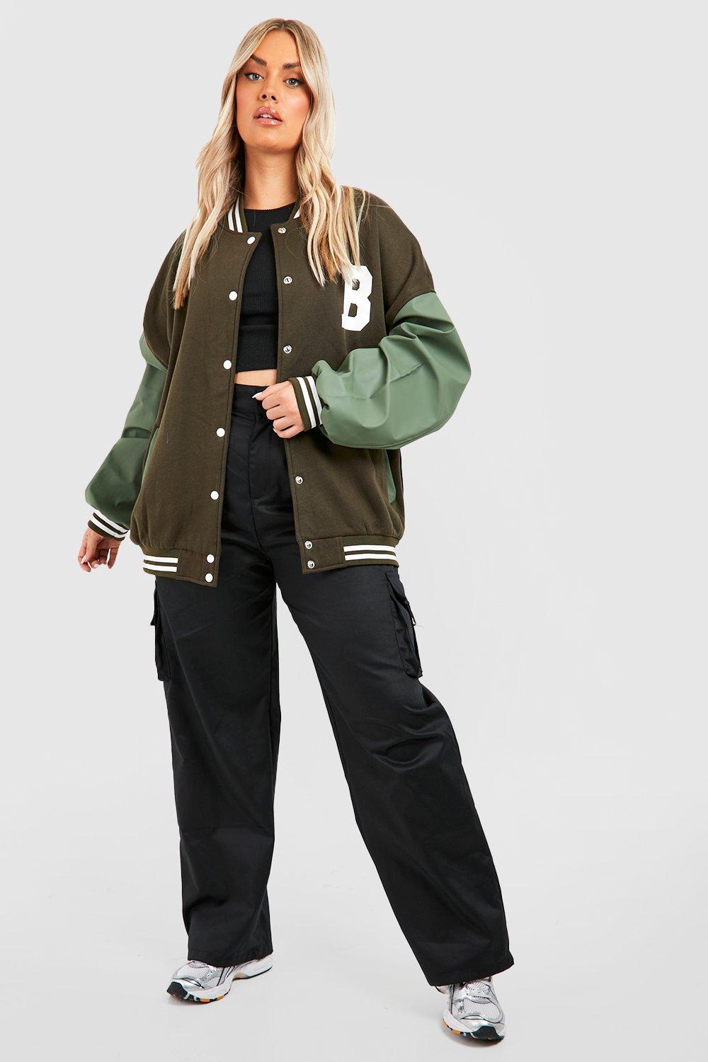 Bershka Varsity Oversized Bomber in Green