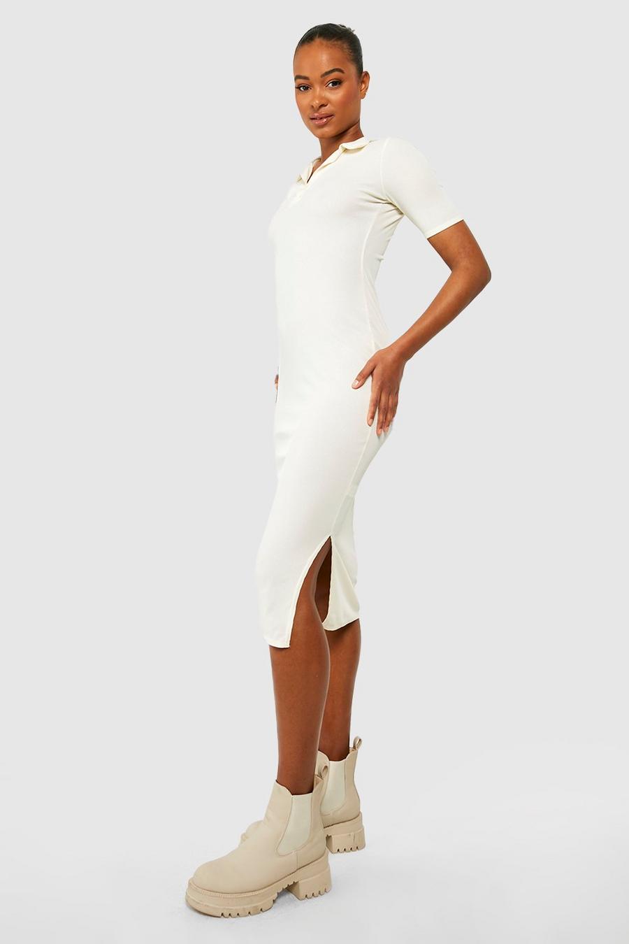 Off white Tall Rib Collar Split Side Midi Dress image number 1