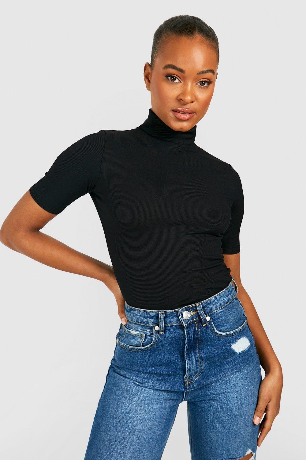 Rib Turtleneck Short Sleeve Top