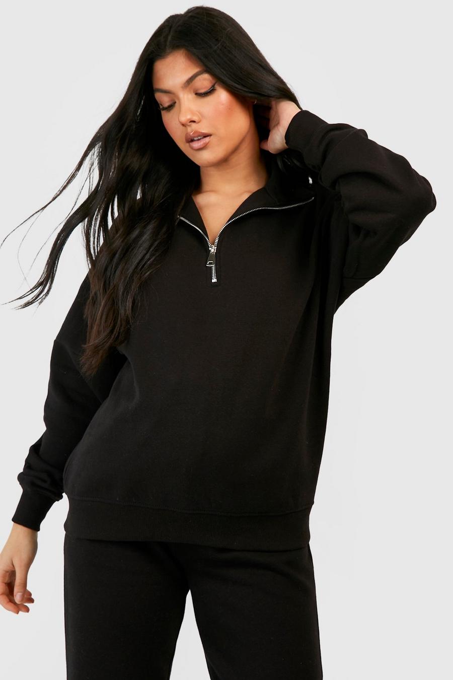 Black Mammakläder Sweatshirt med kort dragkedja image number 1