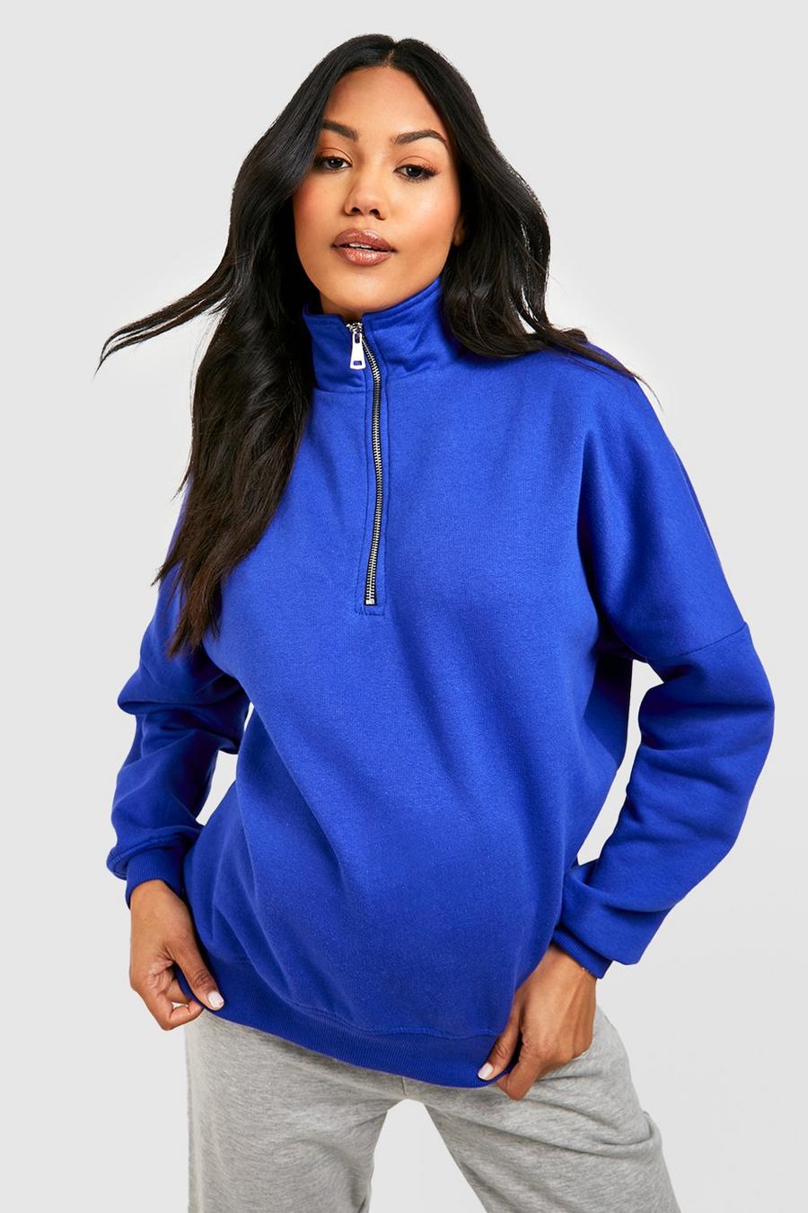 Umstandsmode Sweatshirt mit halbem Reißverschluss, Cobalt bleu