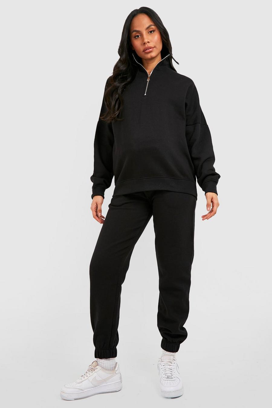 Umstandsmode Sweatshirt mit halbem Reißverschluss, Black image number 1