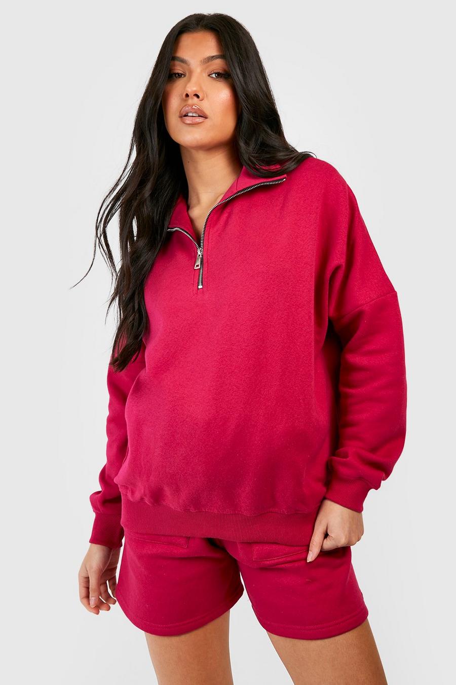 Pink Maternity Half Zip Sweatshirt image number 1
