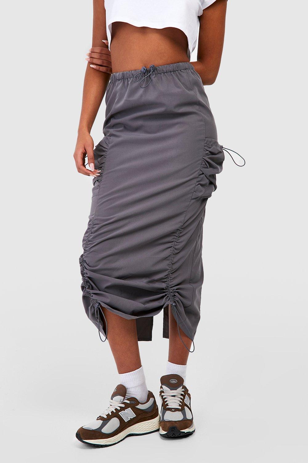 Gray Adjustable Drawstring Pocket Midi Skirt - FINAL SALE