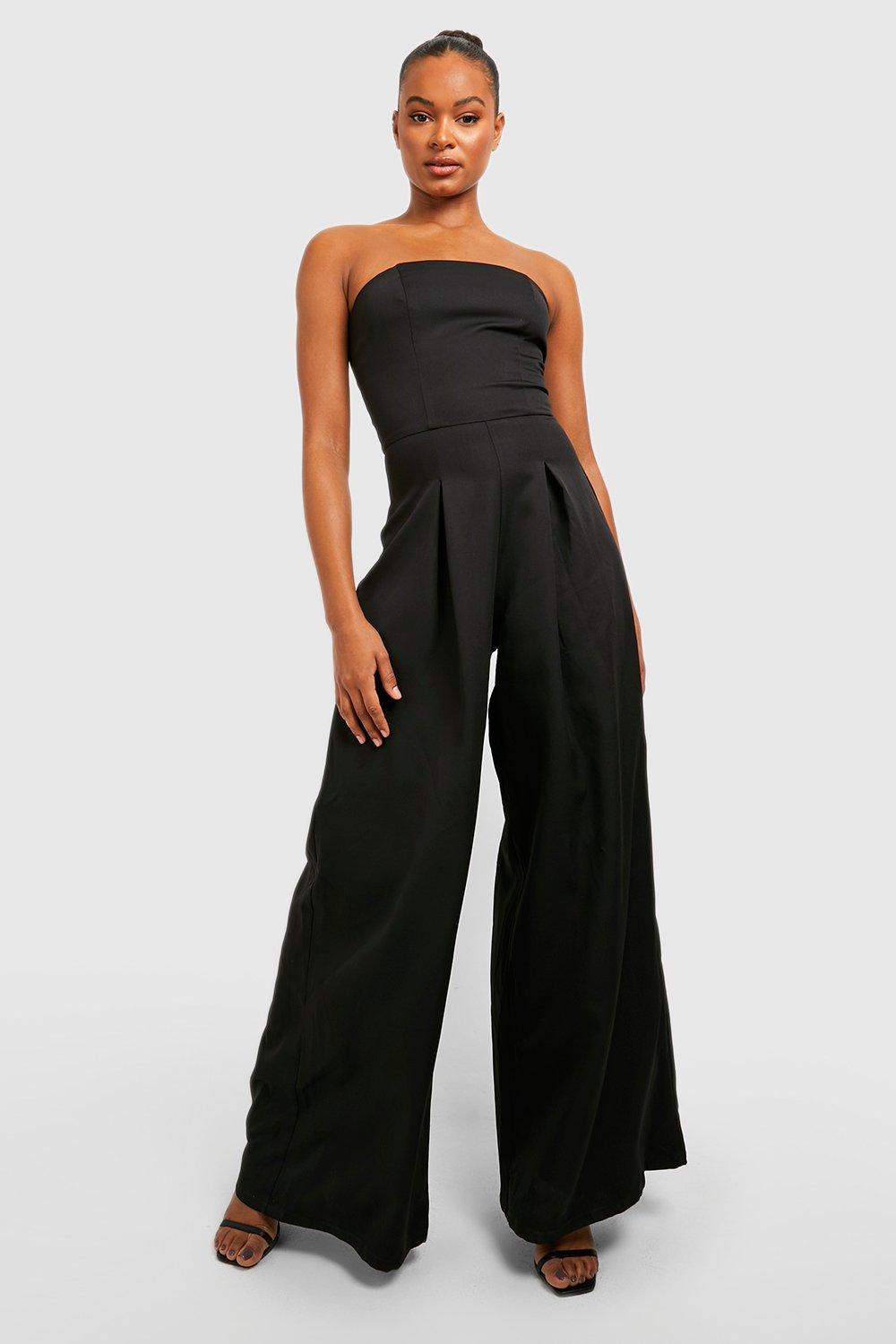 Black strapless wide leg jumpsuit on sale