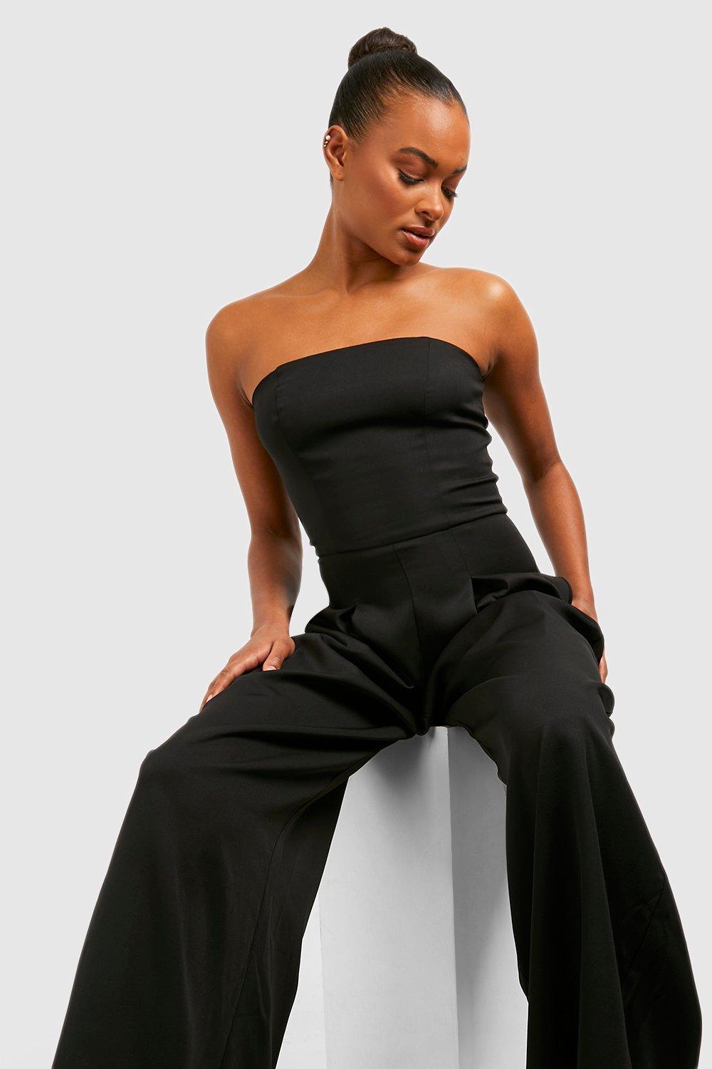 Strapless black jumpsuit wide sales leg