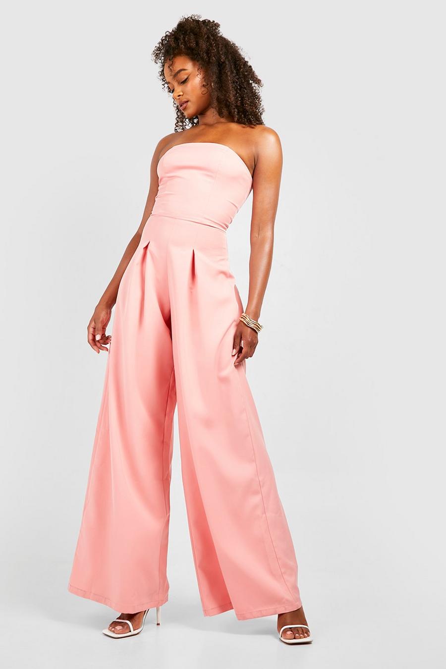 Coral Tall Getailleerde Strapless Wide Leg Jumpsuit