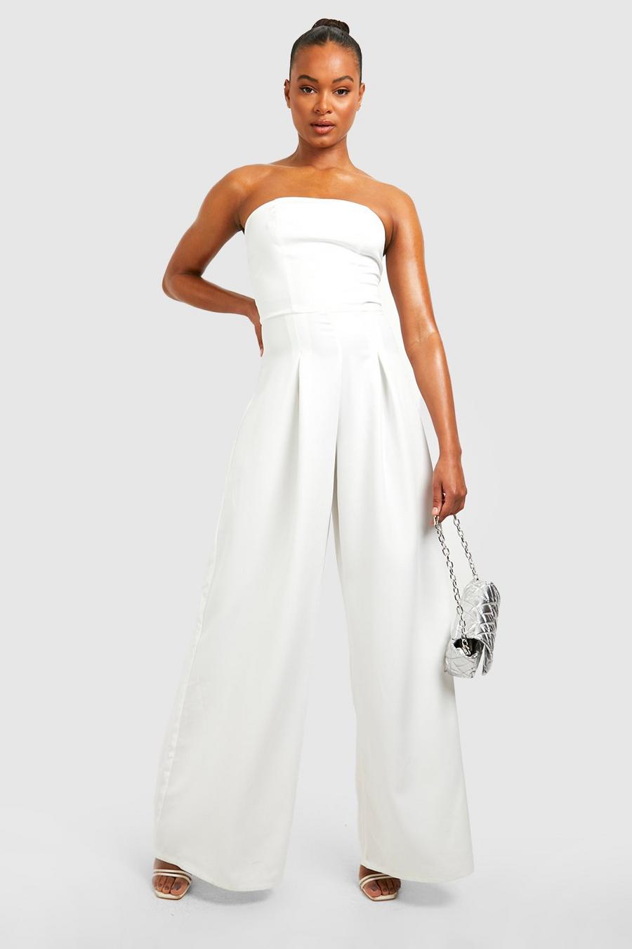 Ivory Tall Getailleerde Strapless Wide Leg Jumpsuit image number 1